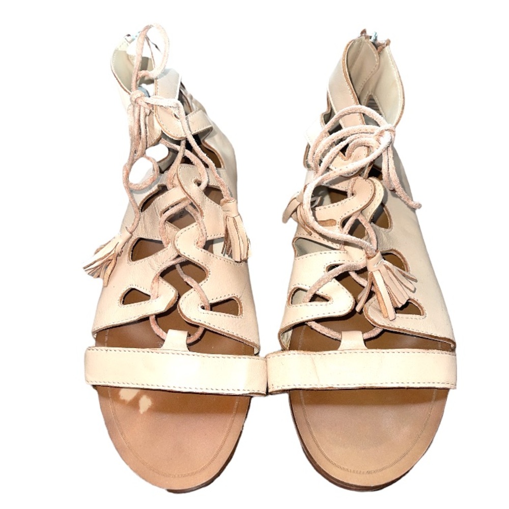 Zara Nude Cream Tassel Lace Sandals Size 40